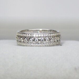 Stunning Moissanite Band Rhodium Plated 925 Sterling Size 7
